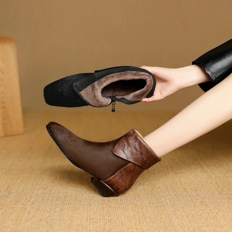 3cm 英伦风通勤百搭粗跟短靴秋冬简约休闲舒适软底时尚侧拉链短靴