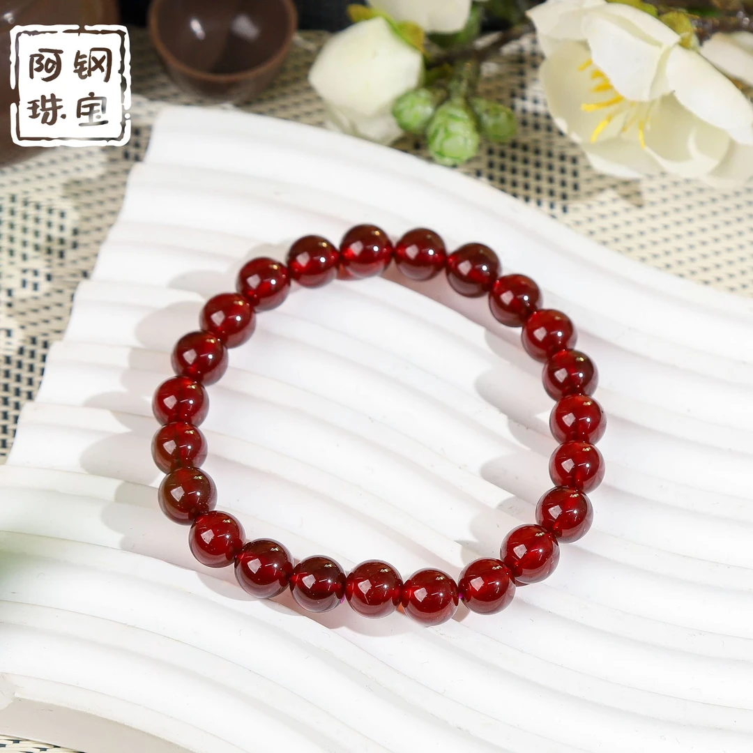 高品橙红石榴石手串透体宝石单圈手链女性礼物多样性发其一-SL106