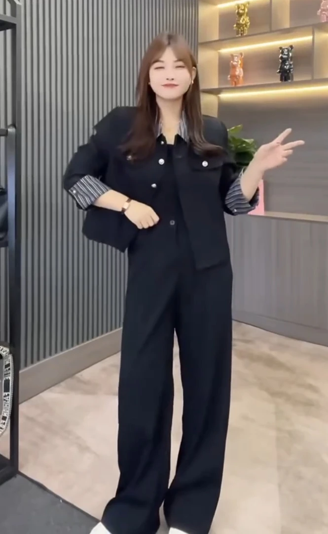 【晴儿家】大码春季新款时尚洋气显瘦上衣+裤子两件套1783