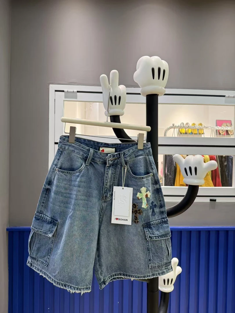 欧洲站BOHAN秀秀2025夏新品克标大兜阔腿牛仔短裤潮牌休闲裤女装
