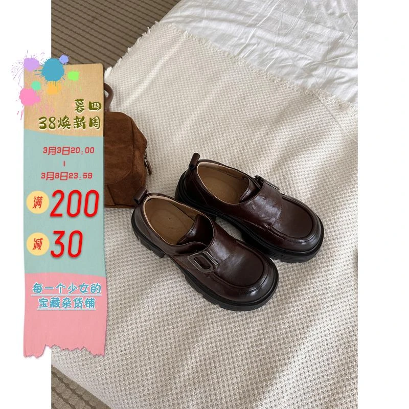 GHGB秋冬新款复古厚底小皮鞋日系学院风增高百搭乐福鞋单鞋