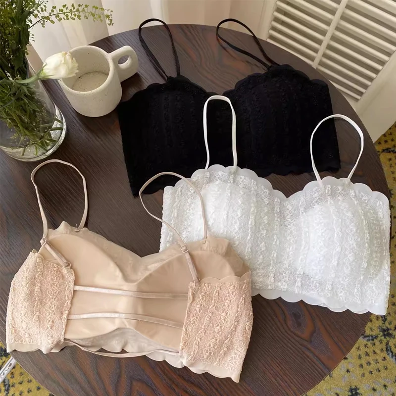 蕾丝美背吊带内衣女2025新款薄款文胸防走光带胸垫内搭小背心吊带