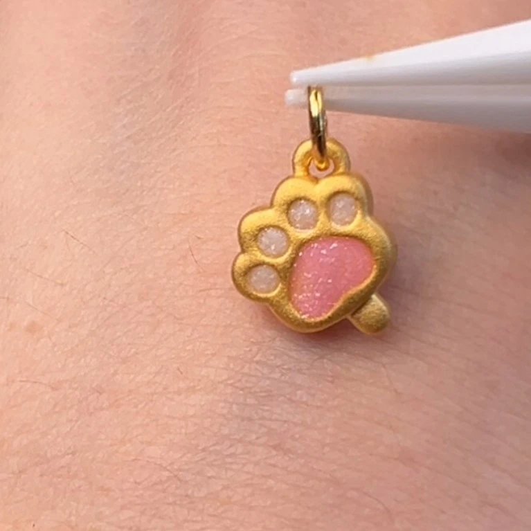 足金999黄金可爱猫爪滴留