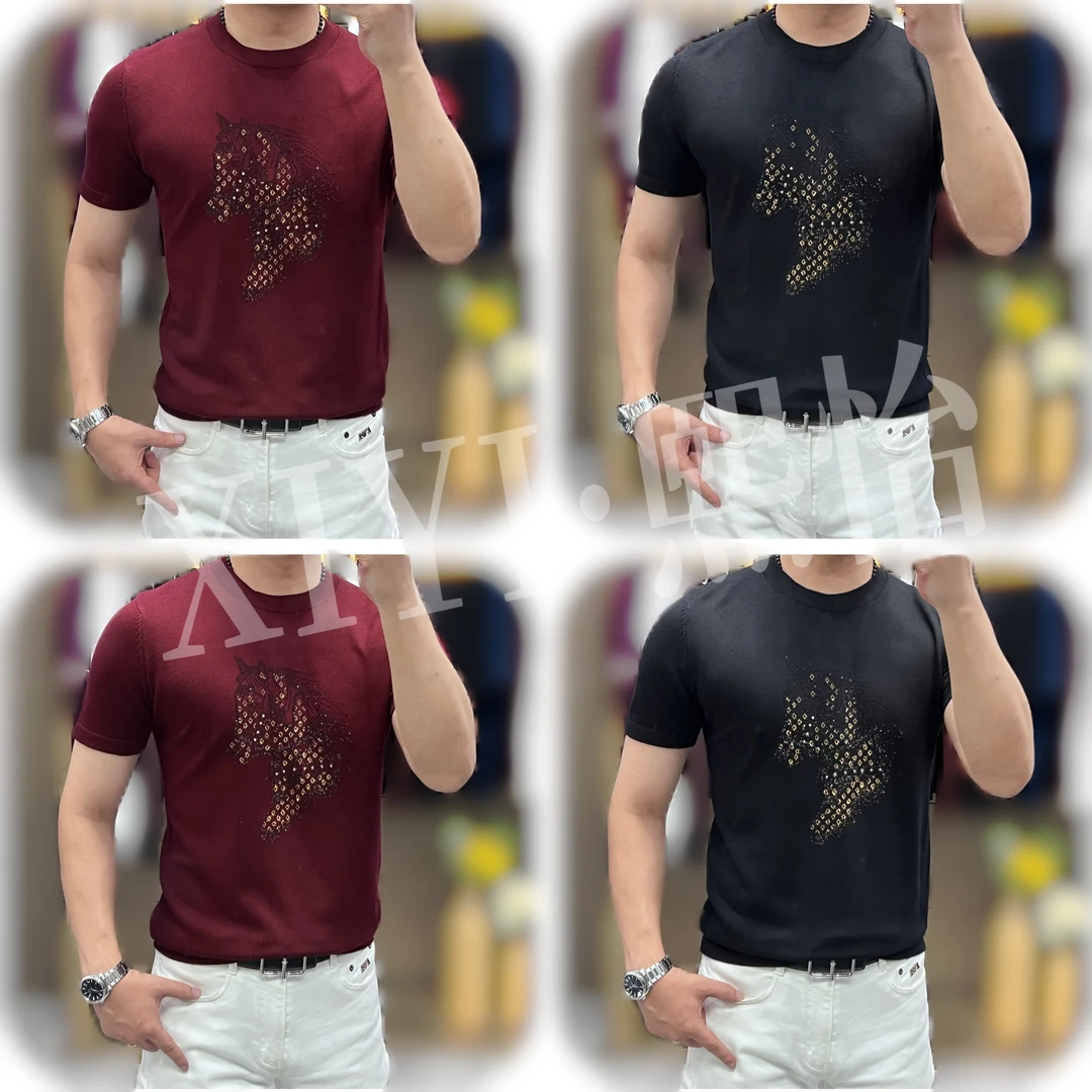 【XI.YI/熙怡】2026年早春时尚男士烫钻马年定制款打底短袖上衣6630