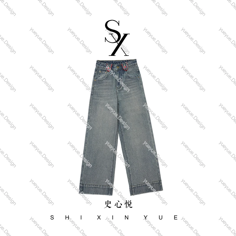 【悦悦专属】复古水洗高密刺绣工艺小花朵直筒牛仔裤Y682