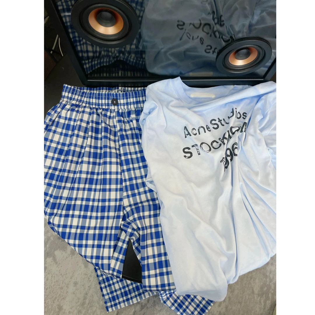 《现货》【AC】夏季新品时尚宽松格子长裤长袖圆领T恤套装Ani-B950