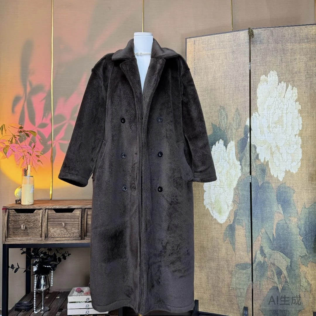 【617】深棕重工加厚冬大衣外套