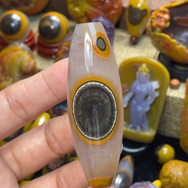玛瑙/玉髓未镶嵌珠宝奇石收藏金沙拉丝大尺寸天眼天珠