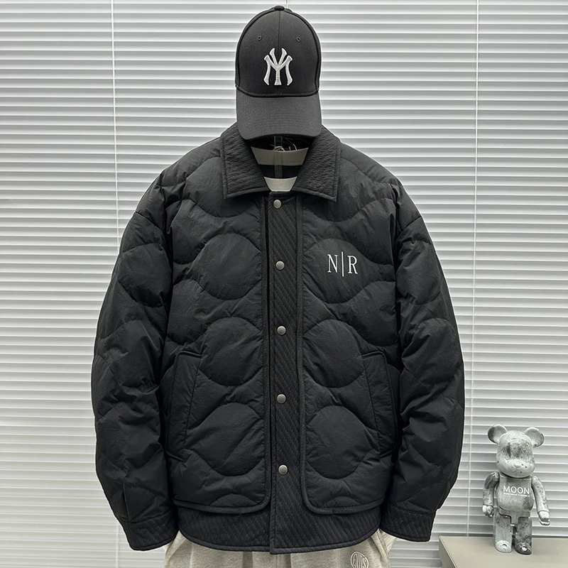 冬季新款白鸭绒翻领轻薄羽绒服男90绒字母印花单排扣宽松休闲外套