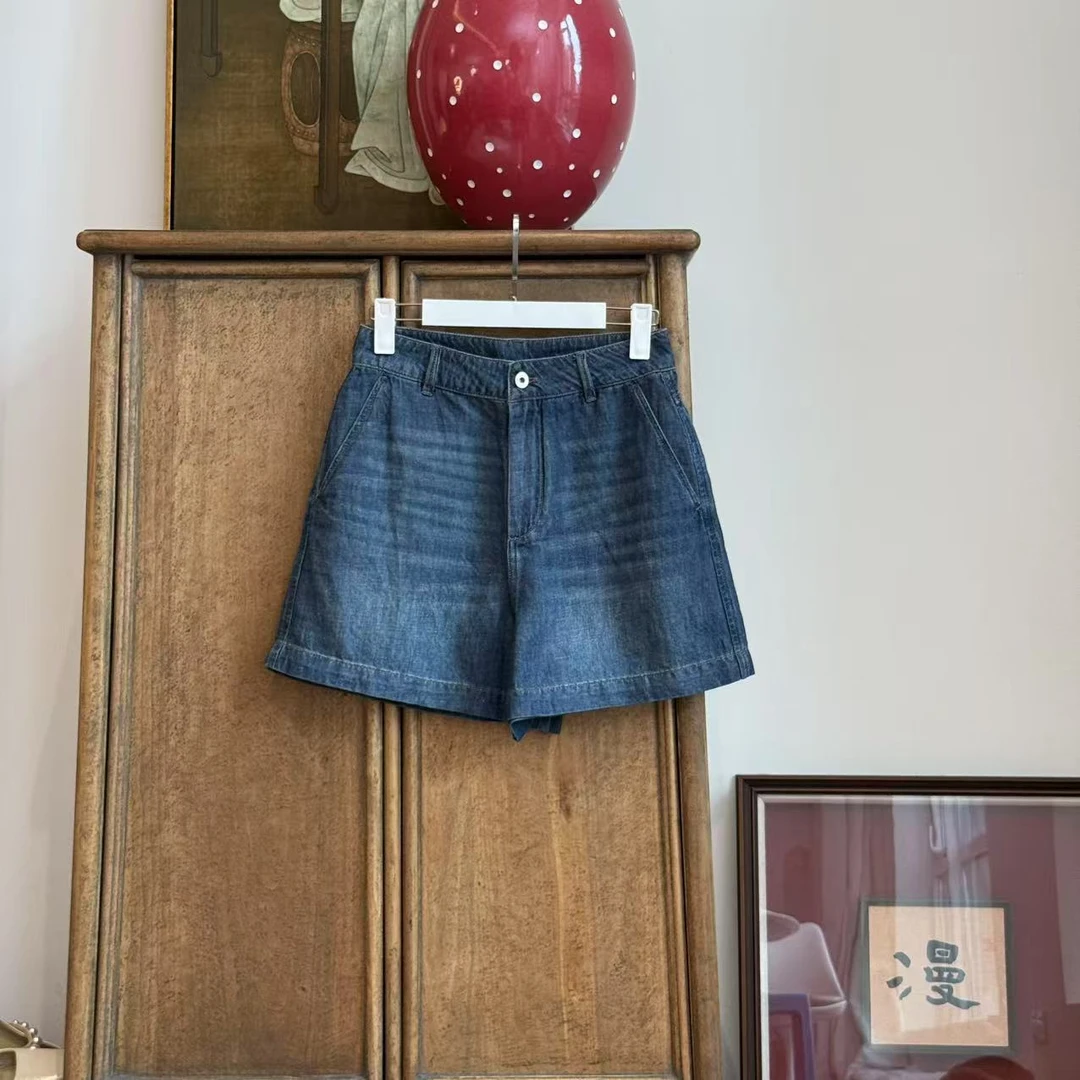 MYL 2025年夏季新款棉麻蓝色牛仔短裤休闲百搭纯色牛仔短款裤