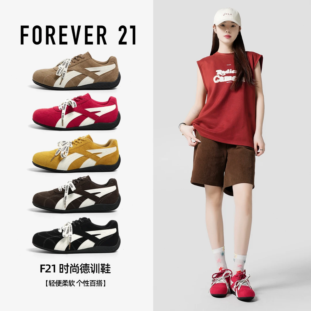 F21秋季女鞋红色鞋子女透气薄底德训鞋配裙子赛车鞋休闲运动板鞋