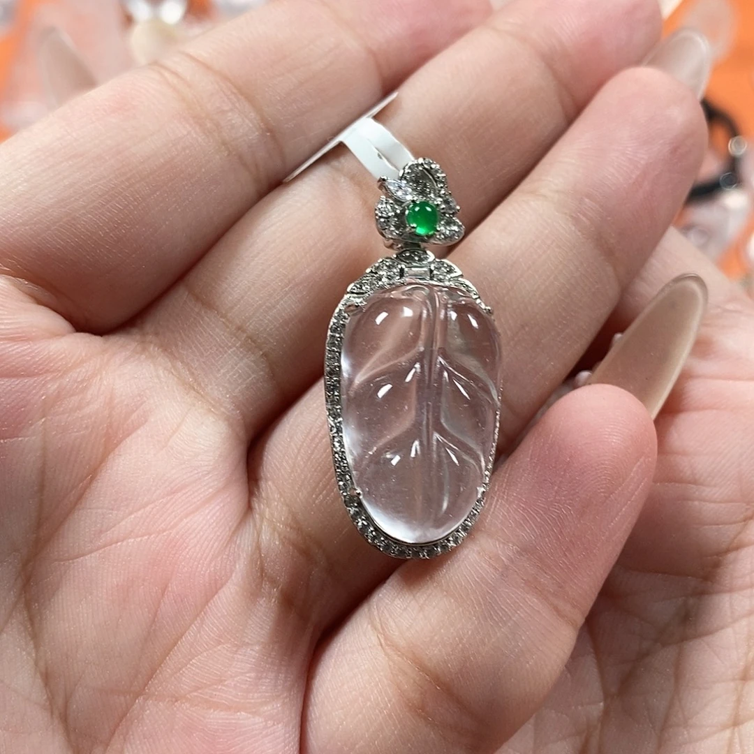 好***到石英质玉银S925镶嵌颈饰叶子