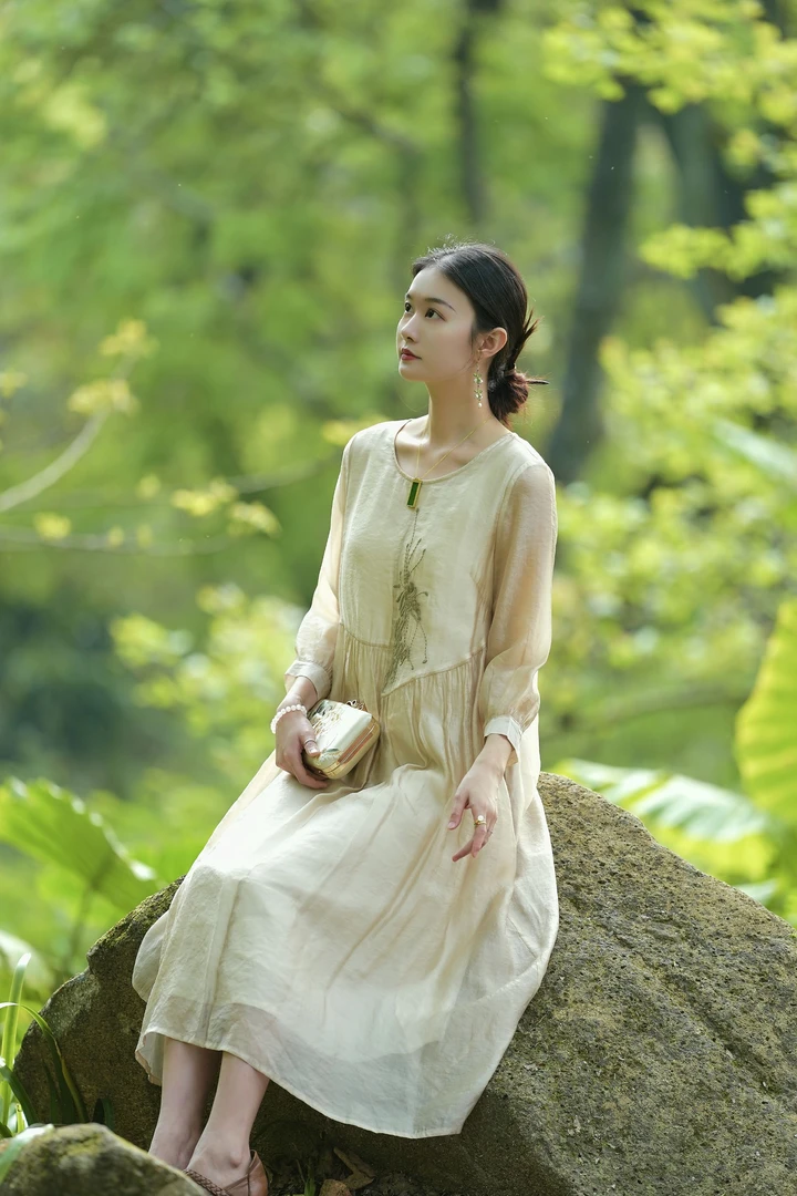 【晴雨原创】 新中式国风中长款气质连衣裙-521192