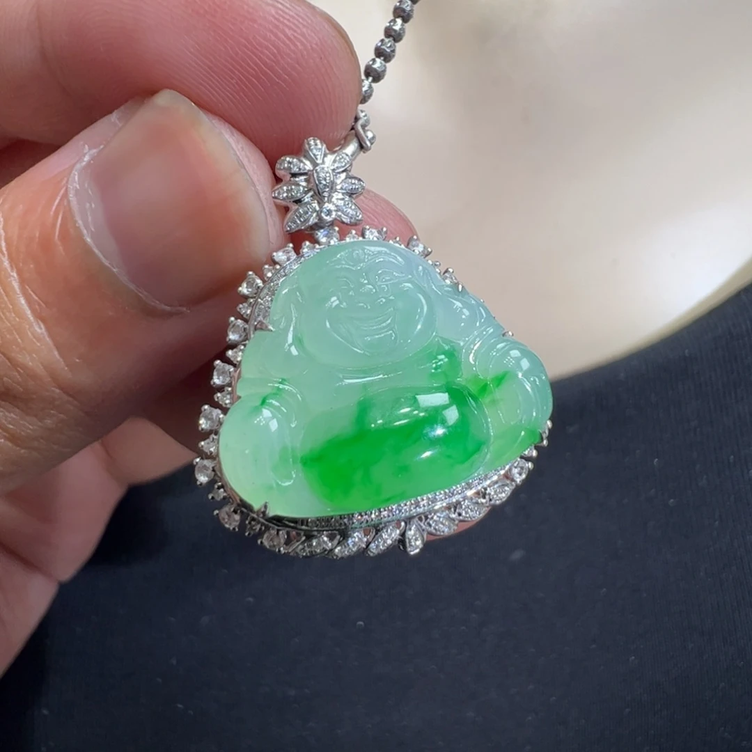 翡翠18K金镶嵌吊坠(不含链)