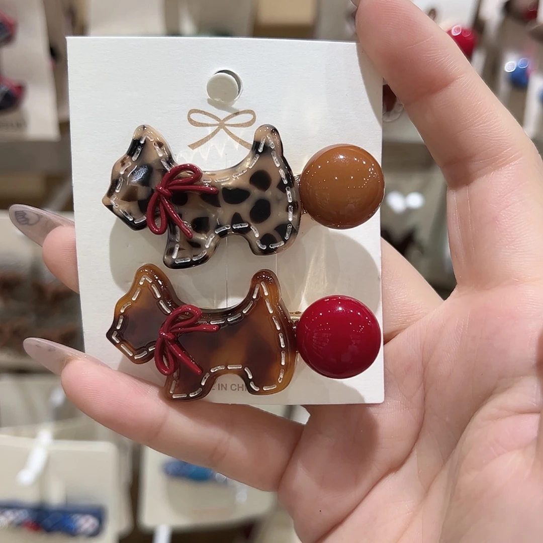 非金属仿珍珠小狗拼色鸭夹