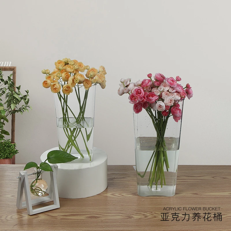 【喜花艺】养花桶亚克力PET圆形方形 大中小号 花束养花桶花艺资材