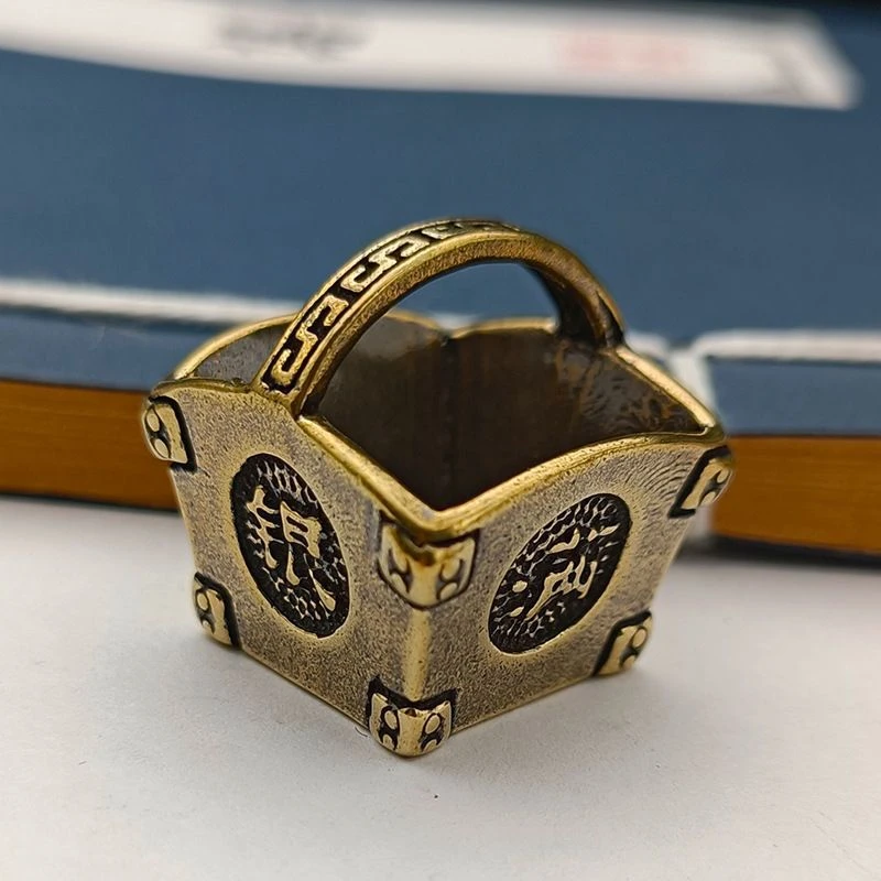黄铜日进斗金金银满斗聚宝盆创意仿古做旧家居办公桌面铜器钥匙扣