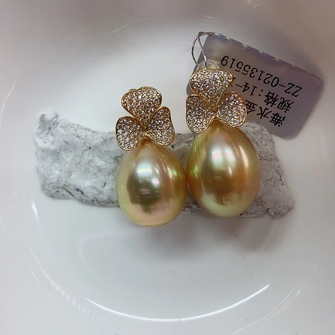 银S925镶嵌耳饰海水珍珠14-15