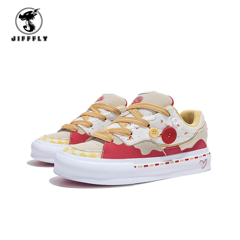 Jifffly经典皮革拼接耐磨低帮板鞋情侣薄款夏季时尚印花面包鞋