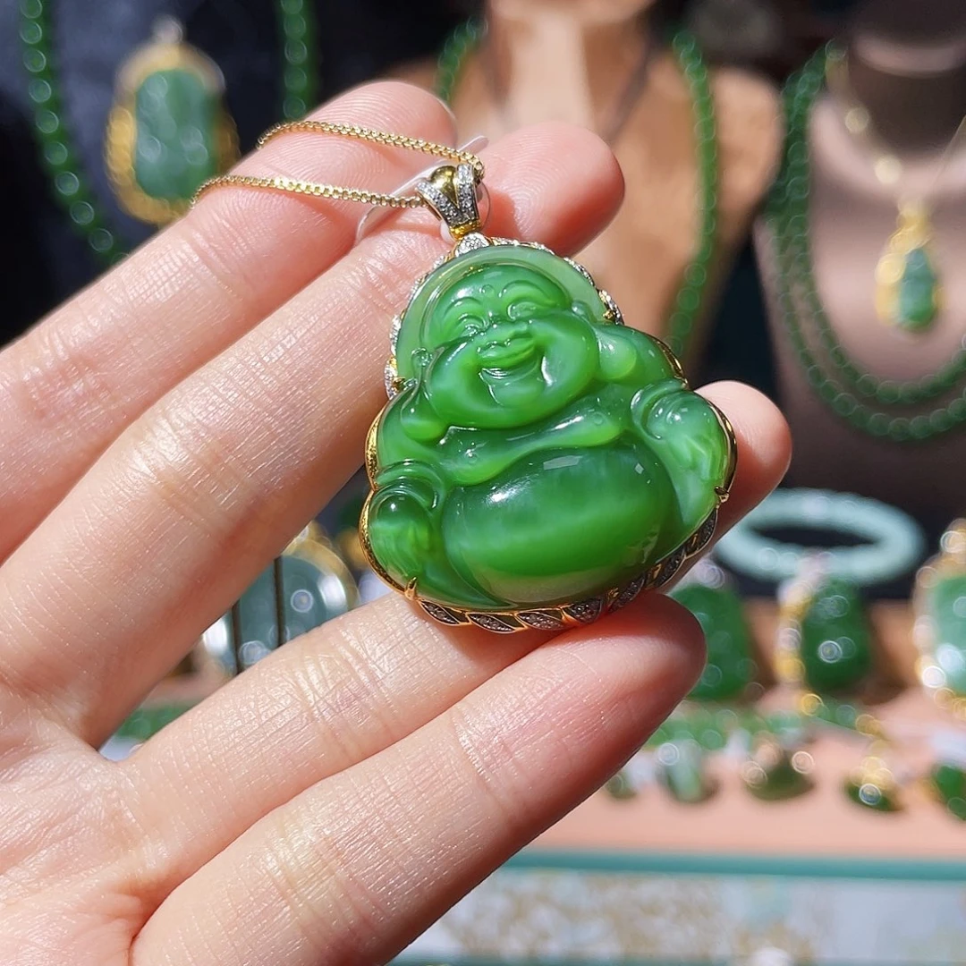 吊坠(不含链)18K金镶嵌和田玉（碧玉）