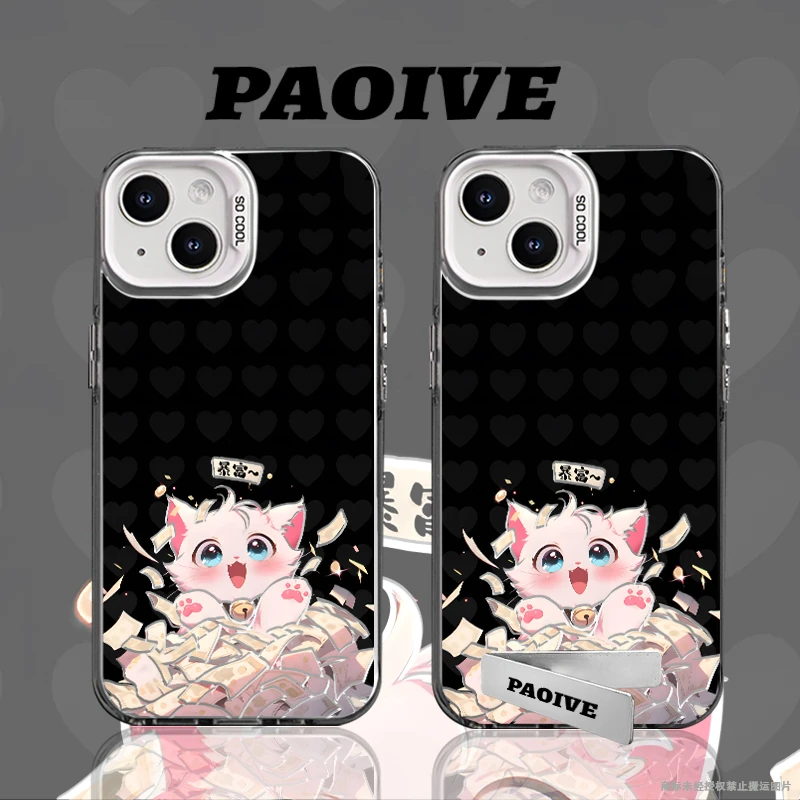 暴富猫咪适用苹果华为vivoiPhone小米三星防摔彩银手机壳
