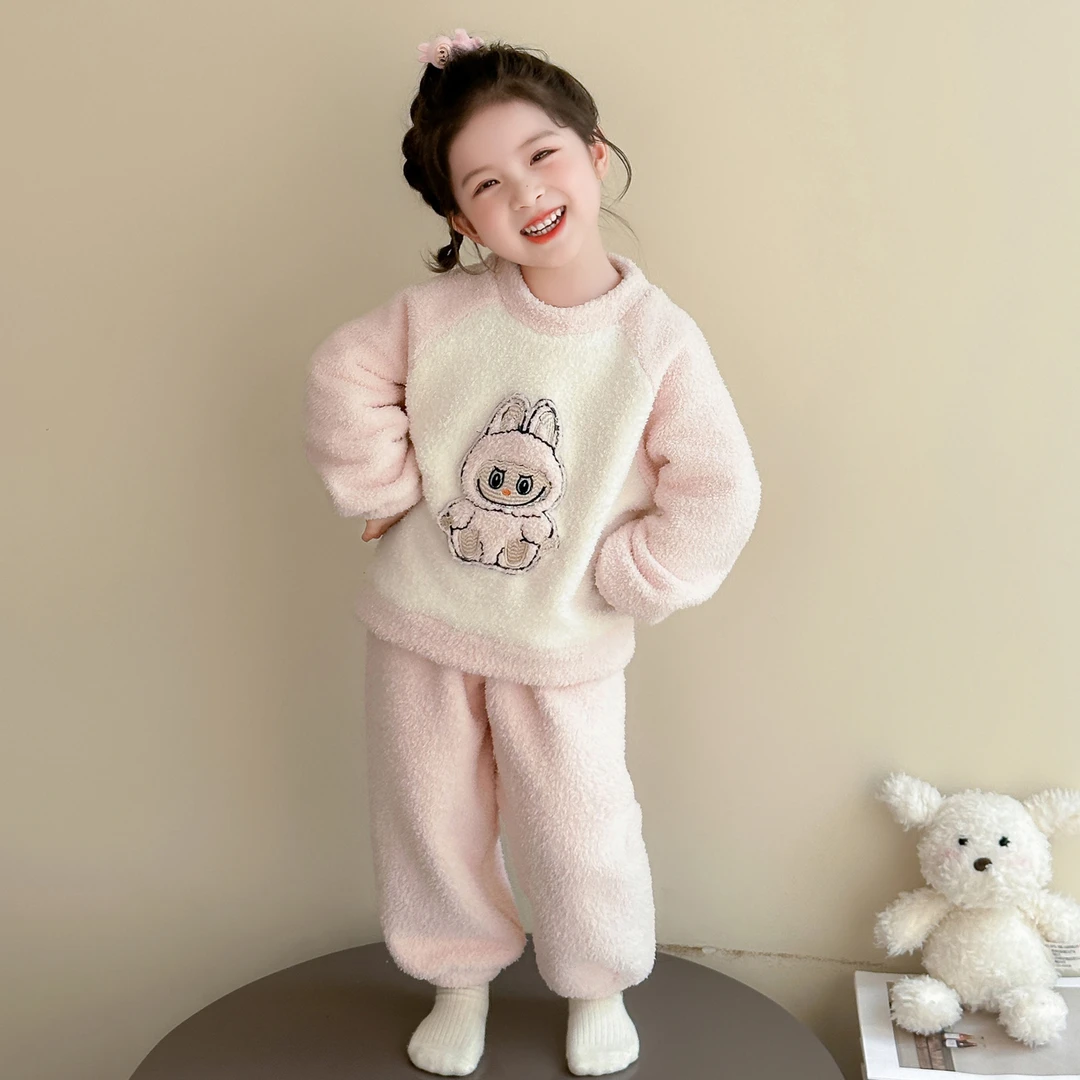女童睡衣儿童冬季加厚珊瑚绒家居服2025新款宝宝秋冬款法兰绒套装