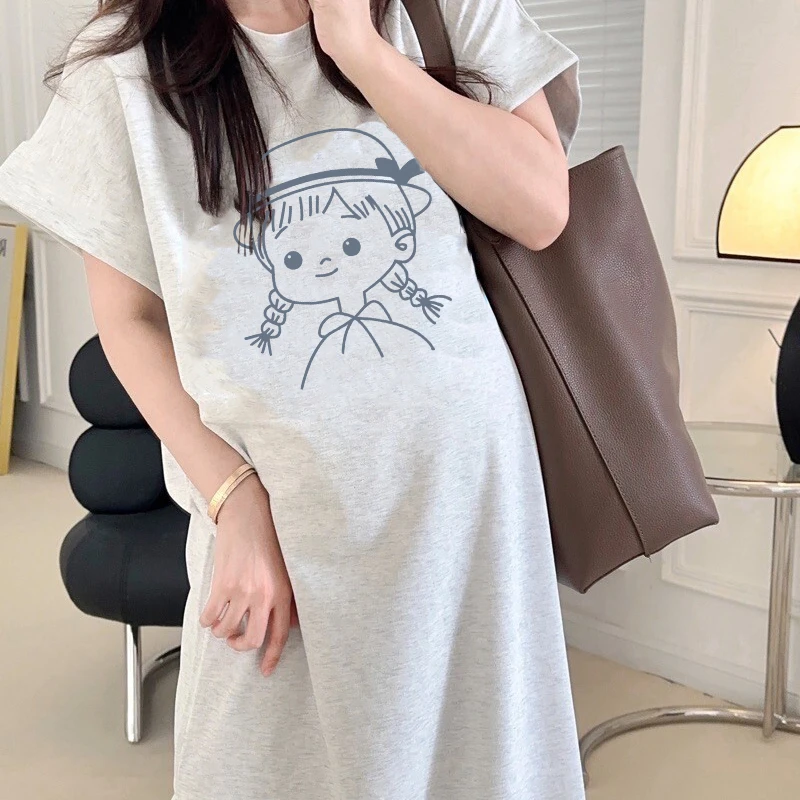 孕妇连衣裙2025新款宽松大码遮肚不显怀孕妇裙短袖T恤裙孕妇夏装