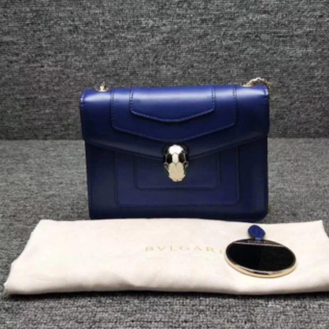 95新 BVLGARI/宝格丽 蓝色蛇头牛皮单肩包/80259