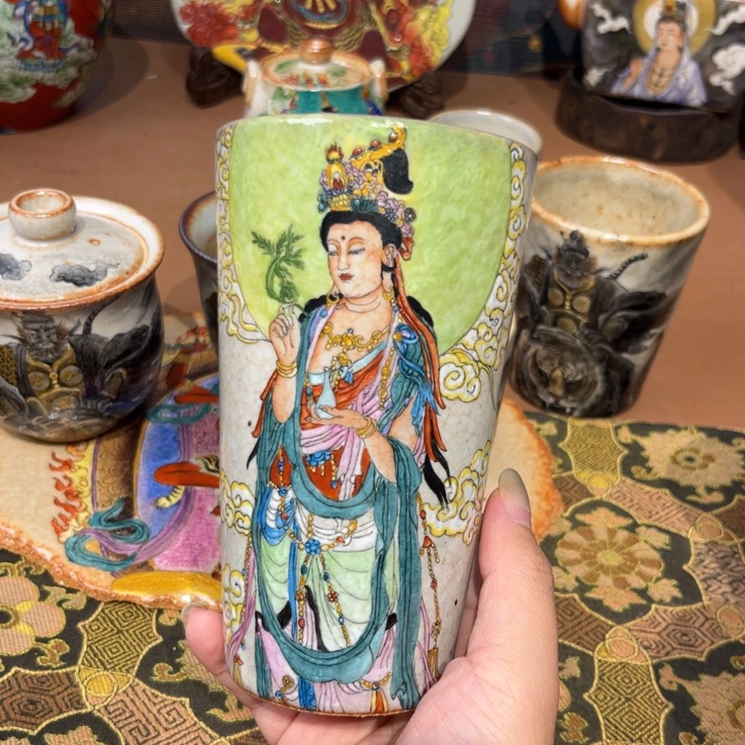手工手绘南海观世音茶杯