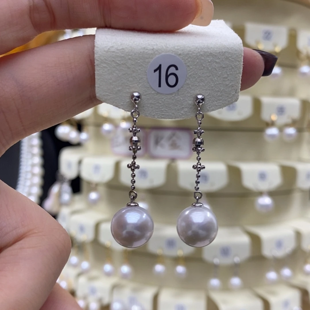 淡水珍珠银S925镶嵌耳饰