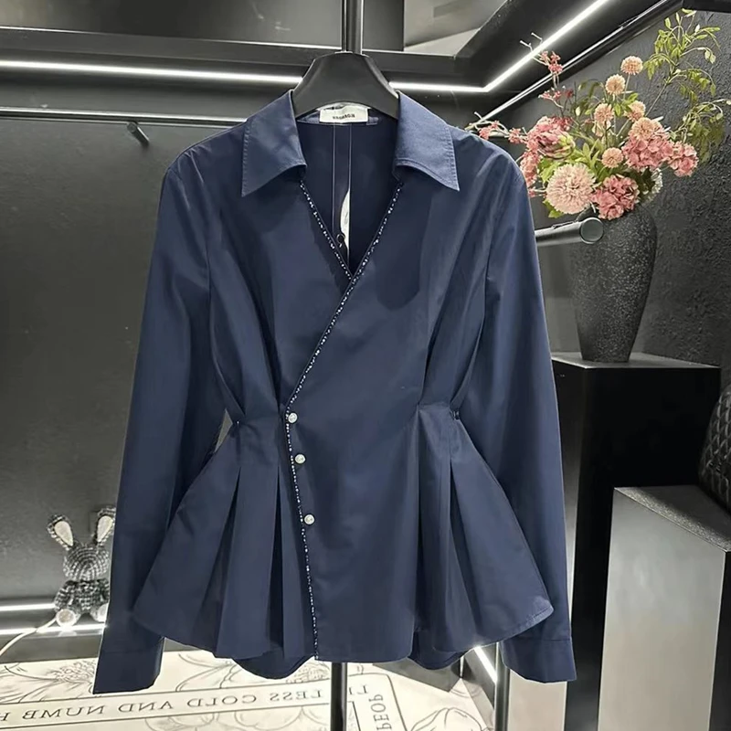 大码新款气质时尚显瘦长袖春秋季新款设计高级衬衫上衣收腰百搭