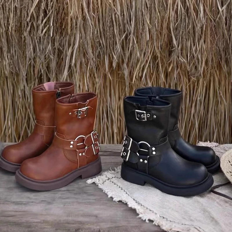 【23秋·捡漏价】儿童女童黑棕两色复古调性靴子筒靴鞋子