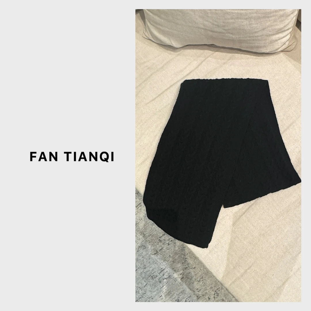 范天奇/FAN TIANQI【黑色麦穗纹】满分羊围巾FTQP7003