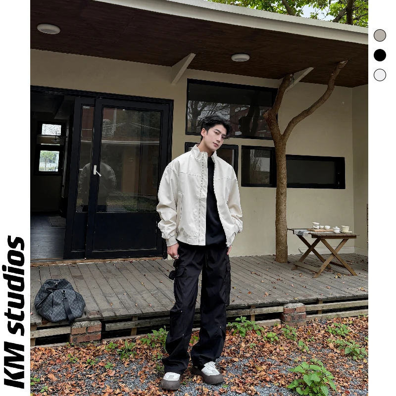 KM studios 25秋冬奢品短款廓形冲锋教练三防夹克立领棉服外套男