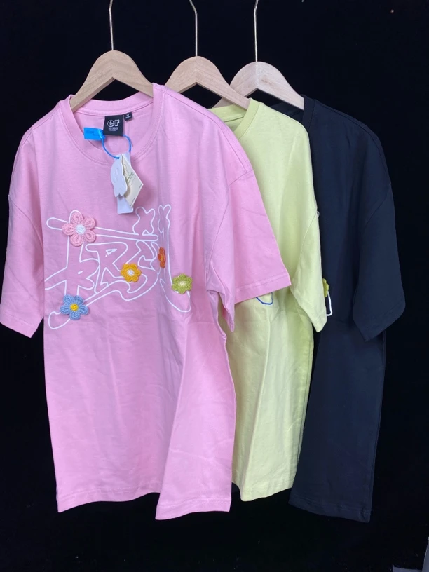 短袖日常常规镂空上班落肩袖T恤卡通情侣韩版春夏印花圆领