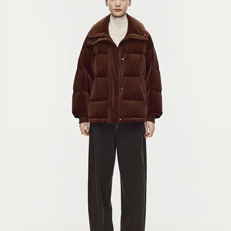 奥姆新款金棕色一手长鹅绒服