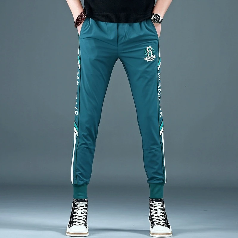 简纳曼克休闲裤男士夏季薄款潮流条纹韩版百搭九分裤束脚运动裤子