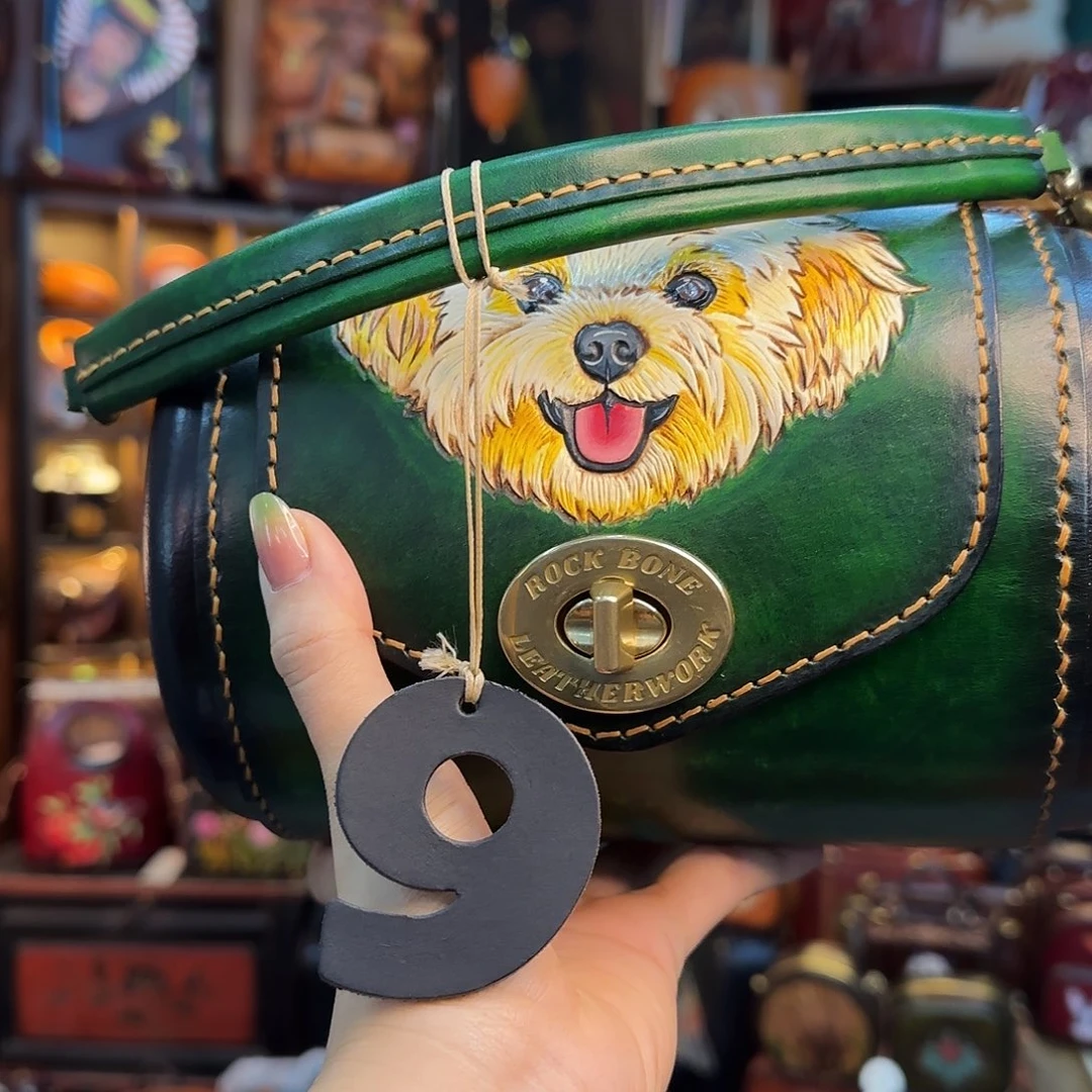 书***颖牦牛剖层皮革9号墨绿色比熊深海小桶