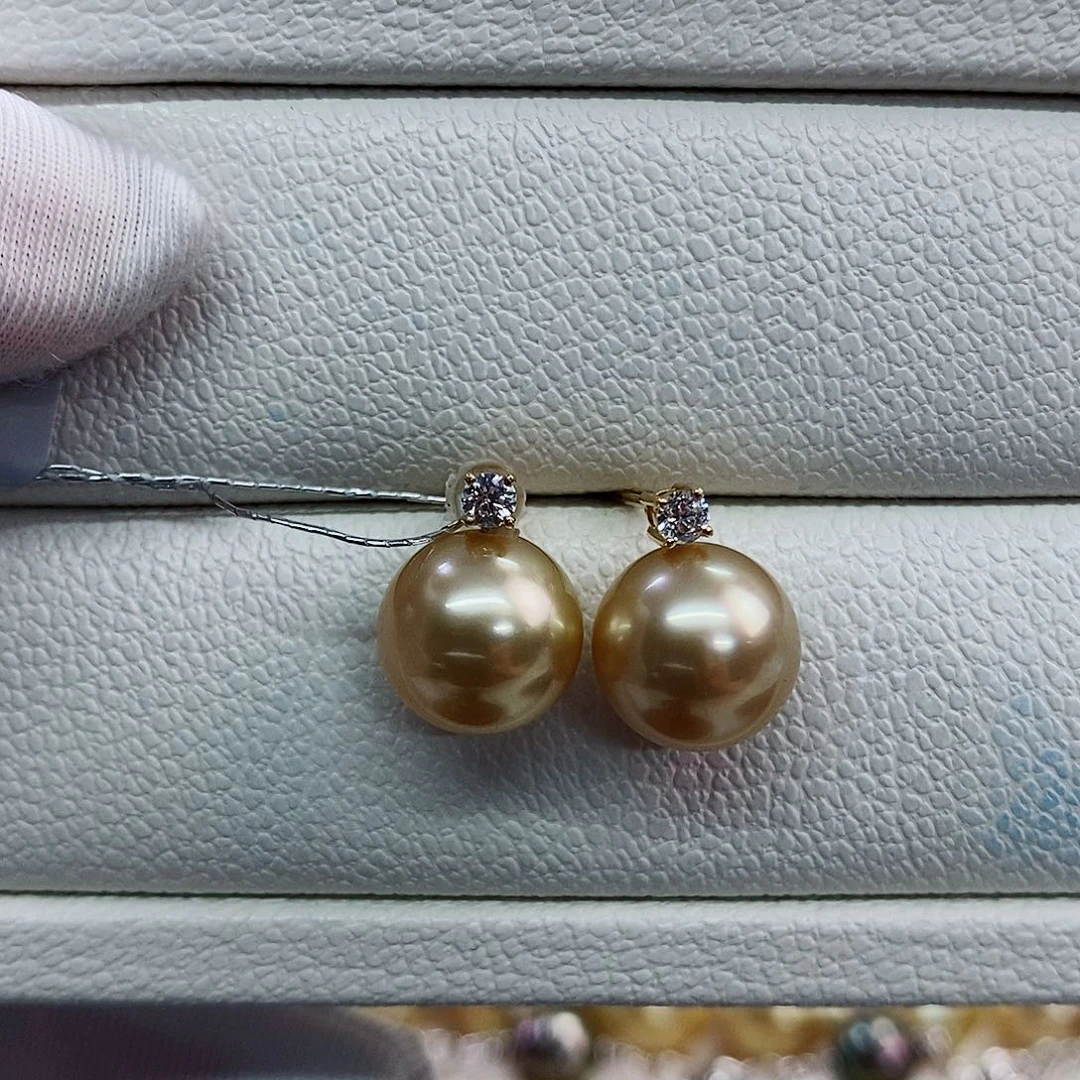 18K金镶嵌耳饰海水珍珠10-11