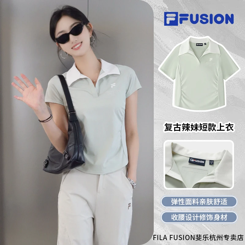 FILA斐乐【凉感修身】短款短袖POLO衫女款夏季撞色翻领T11W525107F