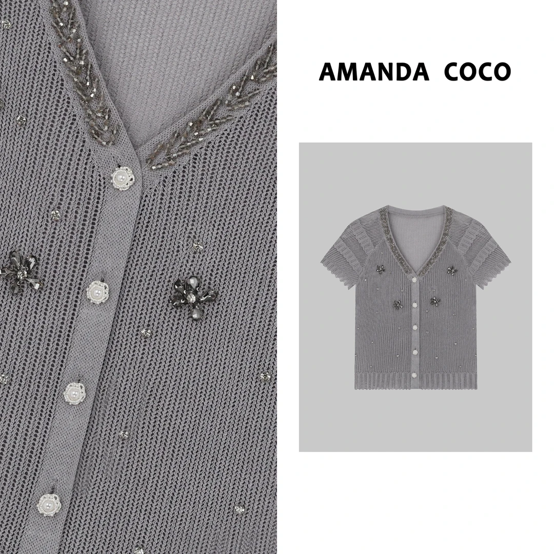 奈奈 | 夏日续集～夏季法风钉钻v领轻薄凉爽小镂空短袖针织衫