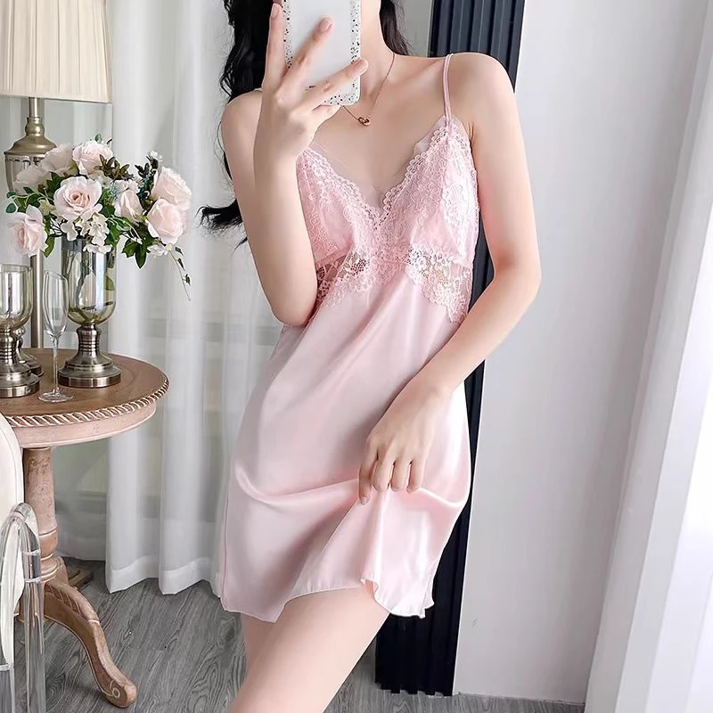 后背网纱睡衣女睡裙性感蕾丝吊带睡衣夏季美背韩版露背薄款冰丝