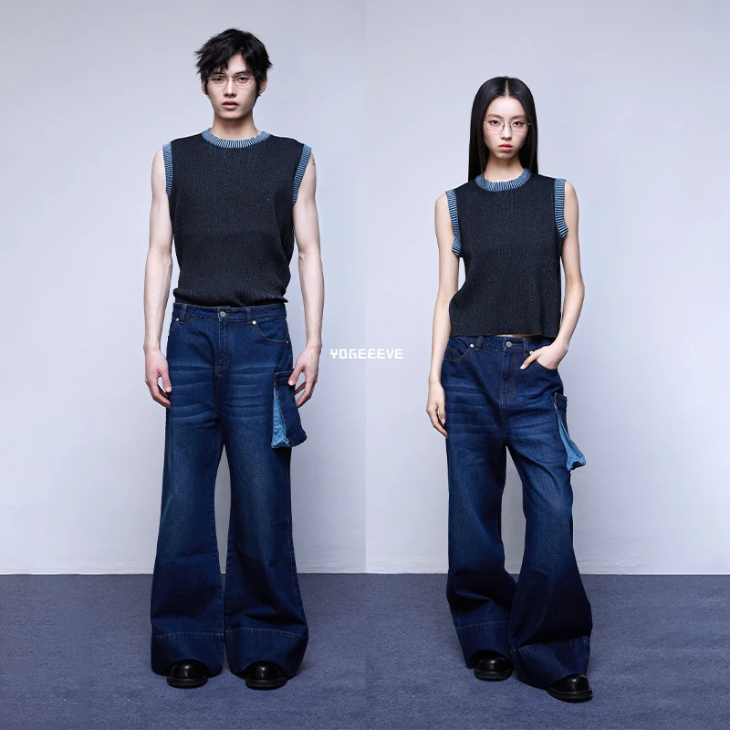 YE/B3 原创设计师 棉织蓝色系四季背心 撞色弹力光影质感