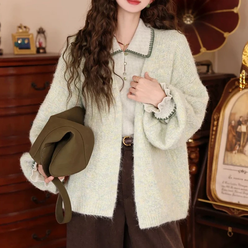 2025港风复古慵懒针织百搭上衣开衫外套设计感小众潮流女士秋冬