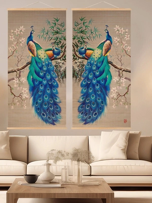 【春见孔雀】非遗竹画孔雀竹丝画玄关画环保装饰画新中式纯手工编织