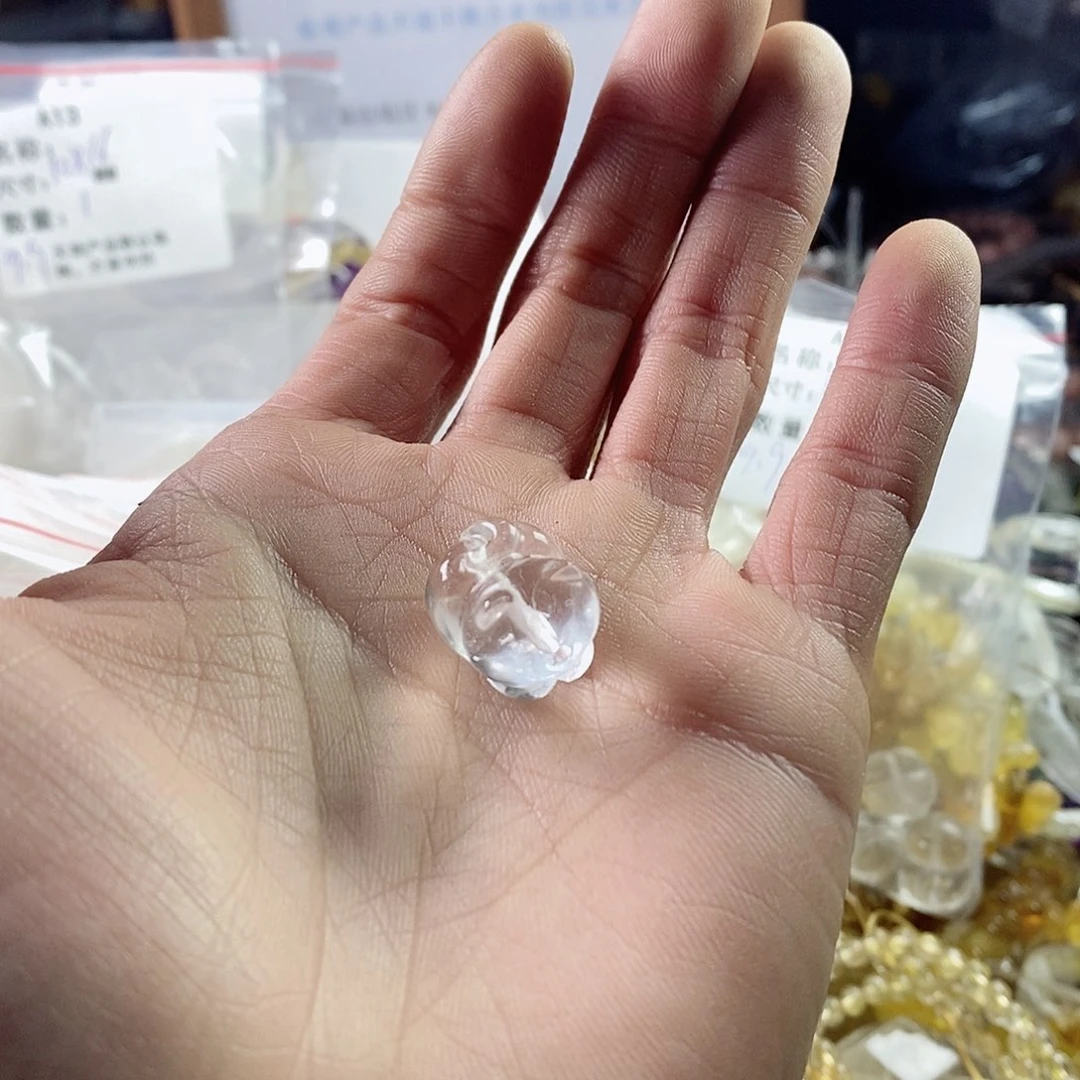 玛瑙/玉髓珠宝半成品未镶嵌一个天然白水晶趴趴猫A09