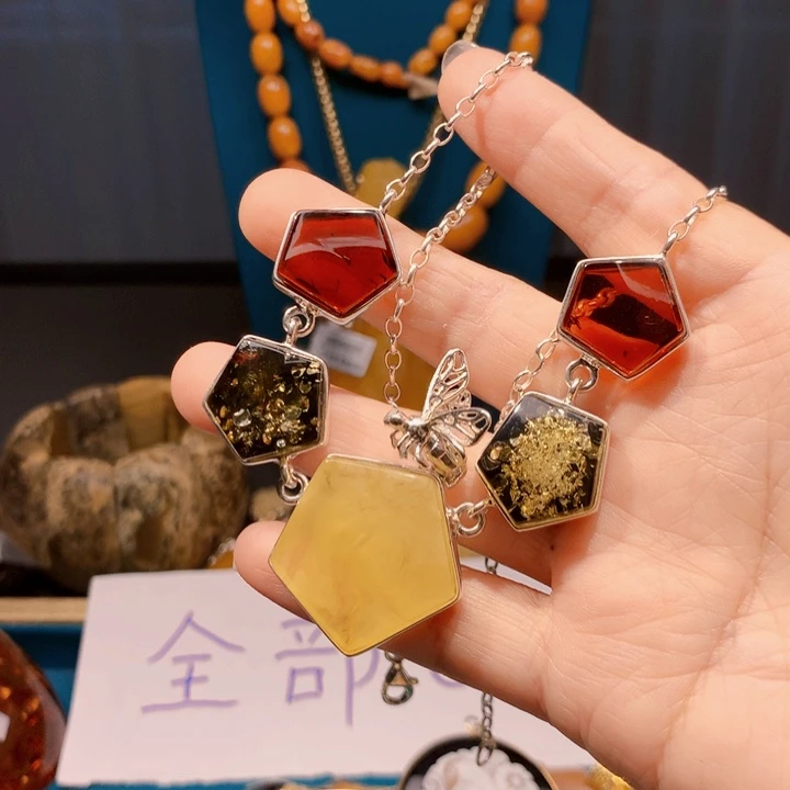 琥珀颈饰未镶嵌波兰设计款琥珀蜜蜡