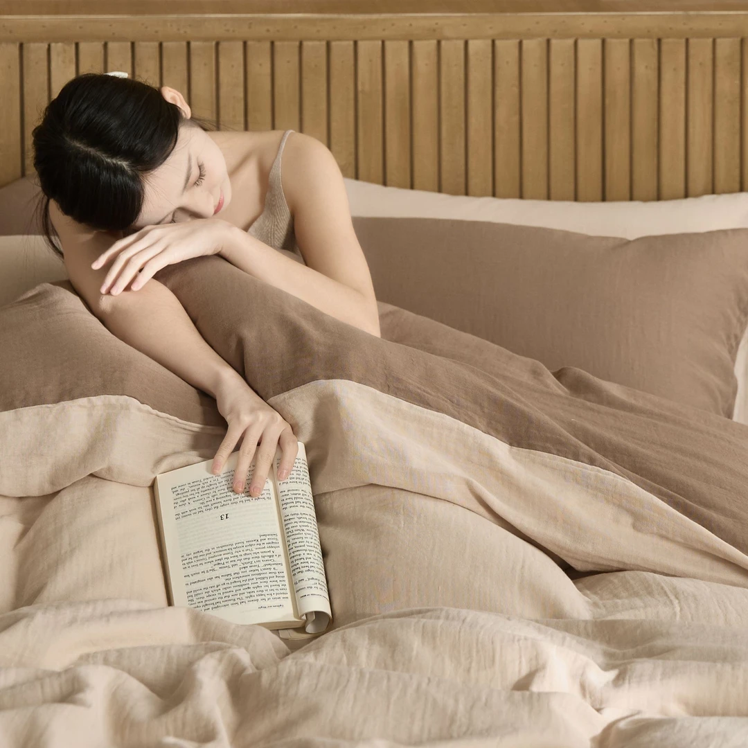 25新款全棉三层纱纯色极简风四件套床上用品