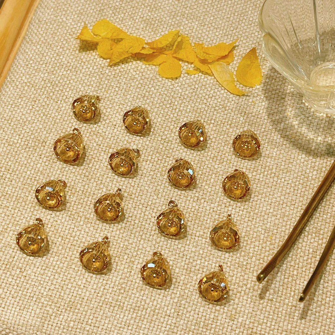 新中式国风汉服旗袍辅料10mm戴帽小铃铛喇叭水晶透明黄色纽扣