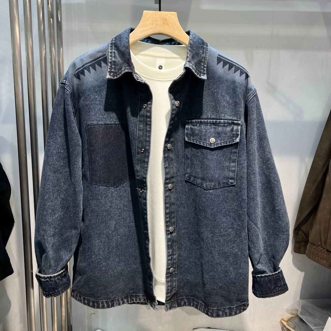 秋季2正常版型25616#时尚潮流英伦渐变水洗牛仔衬衫长袖衬衣外套